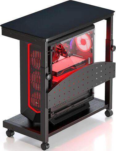 Computer Tower Stand with Mouse Pad, Height Adjustable PC Tower Stand/Cart with Wheels, Mobile Rolling CPU Holder/Cart, Gaming Case Cart for Computer/ATX-Case, Black in Saudi Arabia