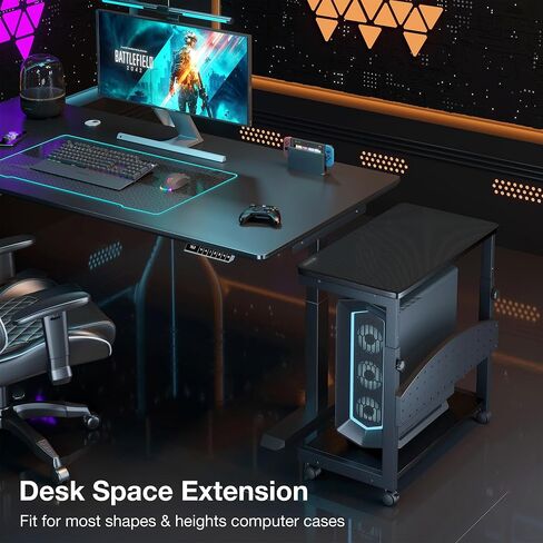 Computer Tower Stand with Mouse Pad, Height Adjustable PC Tower Stand/Cart with Wheels, Mobile Rolling CPU Holder/Cart, Gaming Case Cart for Computer/ATX-Case, Black in Saudi Arabia