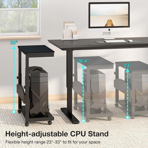 Computer Tower Stand with Mouse Pad, Height Adjustable PC Tower Stand/Cart with Wheels, Mobile Rolling CPU Holder/Cart, Gaming Case Cart for Computer/ATX-Case, Black in Saudi Arabia