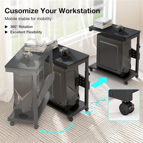 Computer Tower Stand with Mouse Pad, Height Adjustable PC Tower Stand/Cart with Wheels, Mobile Rolling CPU Holder/Cart, Gaming Case Cart for Computer/ATX-Case, Black in Saudi Arabia