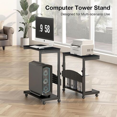 Computer Tower Stand with Mouse Pad, Height Adjustable PC Tower Stand/Cart with Wheels, Mobile Rolling CPU Holder/Cart, Gaming Case Cart for Computer/ATX-Case, Black in Saudi Arabia