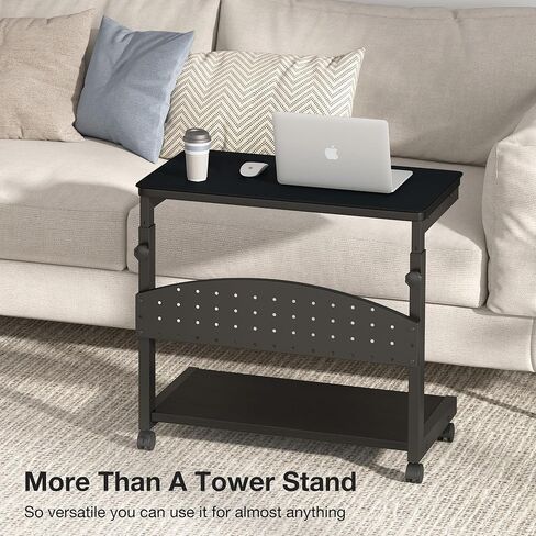 Computer Tower Stand with Mouse Pad, Height Adjustable PC Tower Stand/Cart with Wheels, Mobile Rolling CPU Holder/Cart, Gaming Case Cart for Computer/ATX-Case, Black in Saudi Arabia