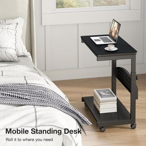 Computer Tower Stand with Mouse Pad, Height Adjustable PC Tower Stand/Cart with Wheels, Mobile Rolling CPU Holder/Cart, Gaming Case Cart for Computer/ATX-Case, Black in Saudi Arabia