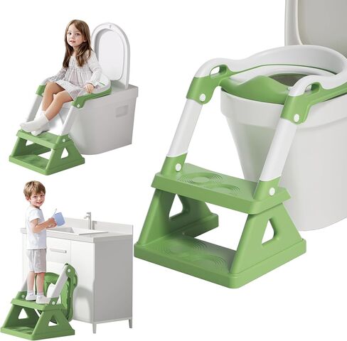 AKIMRABY Potty Training Seat with Step Stool, Upgraded 2 in 1 Potty Training Toilet for Boys Girls, 3" Splash Guard, Anti-Slip Pads, Adjustable Height, Collapsible Toddler Toilet Seat with Steps in Kuwait