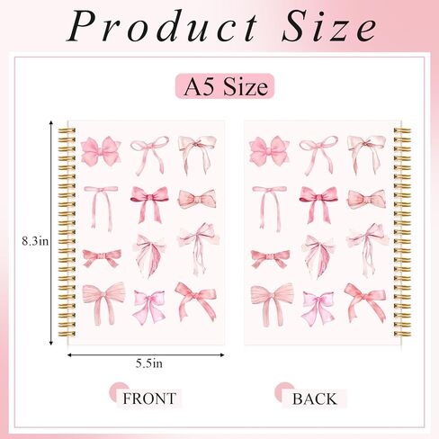 4 Pack Coquette Preppy Pink Bow Notebook, A5 Aesthetic Spiral Notebook Journals for Women, Cute Cherry Bow Notebooks for School, Preppy School Supplies, Pink Notebooks College Ruled in Saudi Arabia