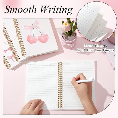 4 Pack Coquette Preppy Pink Bow Notebook, A5 Aesthetic Spiral Notebook Journals for Women, Cute Cherry Bow Notebooks for School, Preppy School Supplies, Pink Notebooks College Ruled in Saudi Arabia