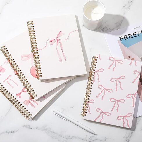 4 Pack Coquette Preppy Pink Bow Notebook, A5 Aesthetic Spiral Notebook Journals for Women, Cute Cherry Bow Notebooks for School, Preppy School Supplies, Pink Notebooks College Ruled in Saudi Arabia