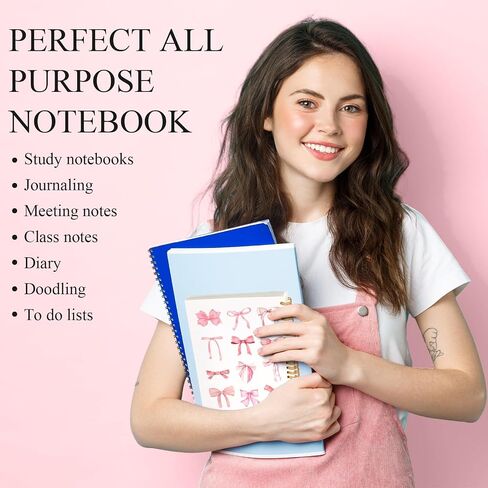 4 Pack Coquette Preppy Pink Bow Notebook, A5 Aesthetic Spiral Notebook Journals for Women, Cute Cherry Bow Notebooks for School, Preppy School Supplies, Pink Notebooks College Ruled in Saudi Arabia