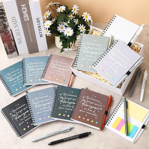 Chuangdi 20 Sets Employee Appreciation Thank You Gifts Inspirational Spiral Notebook Journal with Sticky Notepad Motivational Bamboo Ballpoint Pen Bulk for Team Nurse Teacher Coworker (Boho Colors) in Kuwait