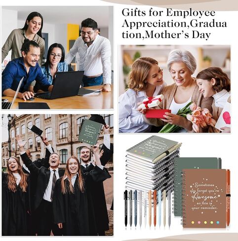 Chuangdi 20 Sets Employee Appreciation Thank You Gifts Inspirational Spiral Notebook Journal with Sticky Notepad Motivational Bamboo Ballpoint Pen Bulk for Team Nurse Teacher Coworker (Boho Colors) in Kuwait