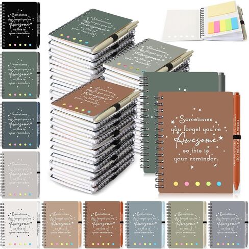 Chuangdi 20 Sets Employee Appreciation Thank You Gifts Inspirational Spiral Notebook Journal with Sticky Notepad Motivational Bamboo Ballpoint Pen Bulk for Team Nurse Teacher Coworker (Boho Colors) in Kuwait