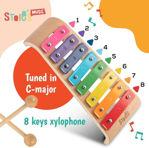 Stoie's Wooden Xylophone for Toddlers 1-3, Rainbow Color C-Key Xylophone for Kids Ages 5-9, Xylophone Baby Toy, Kids Xylophone Instrument, Baby Xylophones 1 Year Old in Kuwait