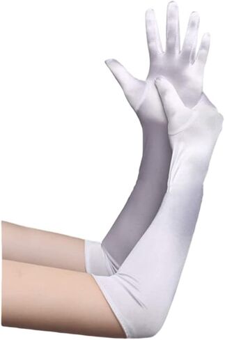 قفازات Chinshwehaw الطويلة للسهرة أوبرا الساتان للنساء بطول الكوع 1920s قفازات طويلة للرقص المسائي أوبرا الزفاف (أبيض) in Kuwait