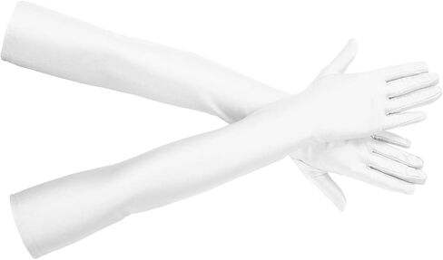 قفازات Chinshwehaw الطويلة للسهرة أوبرا الساتان للنساء بطول الكوع 1920s قفازات طويلة للرقص المسائي أوبرا الزفاف (أبيض) in Kuwait