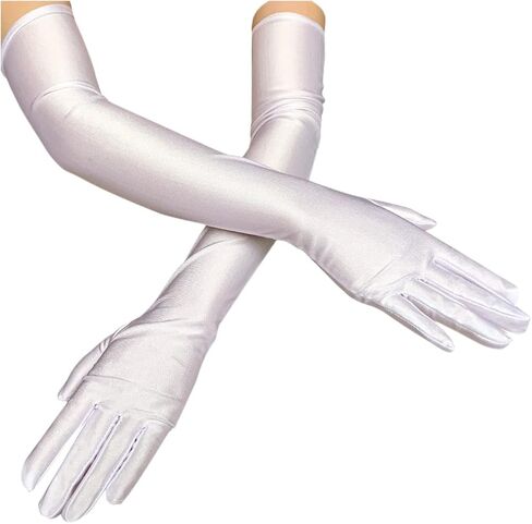 قفازات Chinshwehaw الطويلة للسهرة أوبرا الساتان للنساء بطول الكوع 1920s قفازات طويلة للرقص المسائي أوبرا الزفاف (أبيض) in Kuwait