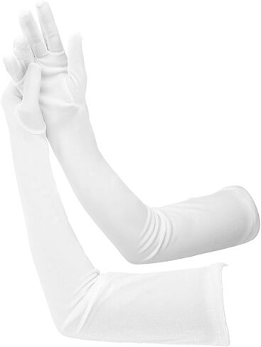 27.5 Inch Long Elbow Satin Gloves with Long Smoking Stem，1920s Opera Gloves for Halloween Party Wedding Dance in Saudi Arabia