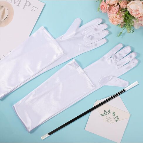 27.5 Inch Long Elbow Satin Gloves with Long Smoking Stem，1920s Opera Gloves for Halloween Party Wedding Dance in Saudi Arabia