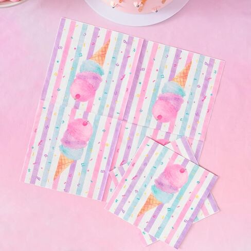 WERNNSAI Ice Cream Plates and Napkins - Ice Cream and Popsicle Theme Party Supplies for Girls Birthday Disposable Tableware Dessert Plates Luncheon Napkins Serves 16 Guests 48PCS in Saudi Arabia