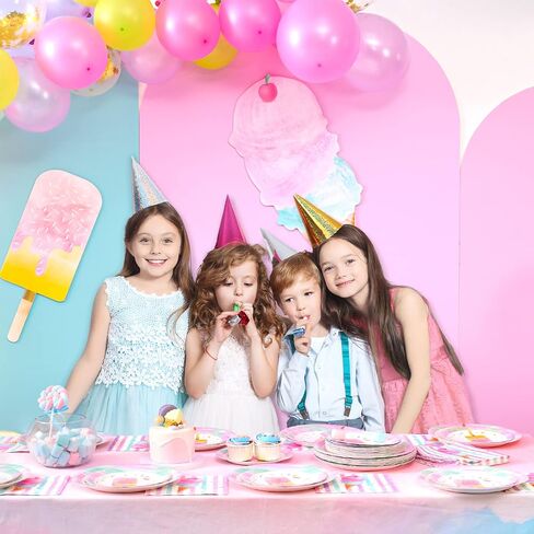 WERNNSAI Ice Cream Plates and Napkins - Ice Cream and Popsicle Theme Party Supplies for Girls Birthday Disposable Tableware Dessert Plates Luncheon Napkins Serves 16 Guests 48PCS in Saudi Arabia