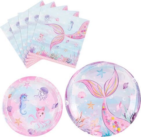 WERNNSAI Ice Cream Plates and Napkins - Ice Cream and Popsicle Theme Party Supplies for Girls Birthday Disposable Tableware Dessert Plates Luncheon Napkins Serves 16 Guests 48PCS in Saudi Arabia