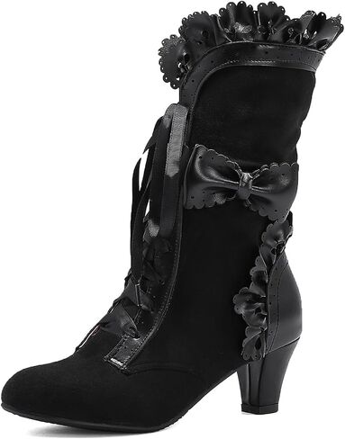 MRKEWUNEY Women Victorian Boots 70s Lace Up Kitten Heel Mild Calf Boots in Saudi Arabia