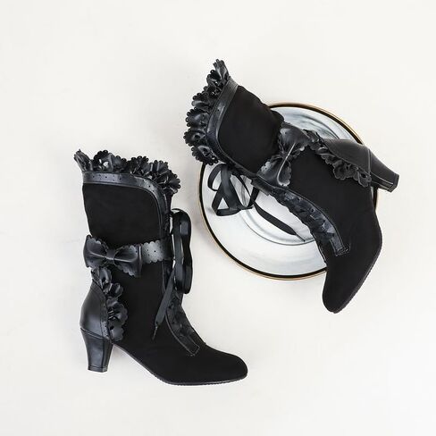 MRKEWUNEY Women Victorian Boots 70s Lace Up Kitten Heel Mild Calf Boots in Saudi Arabia