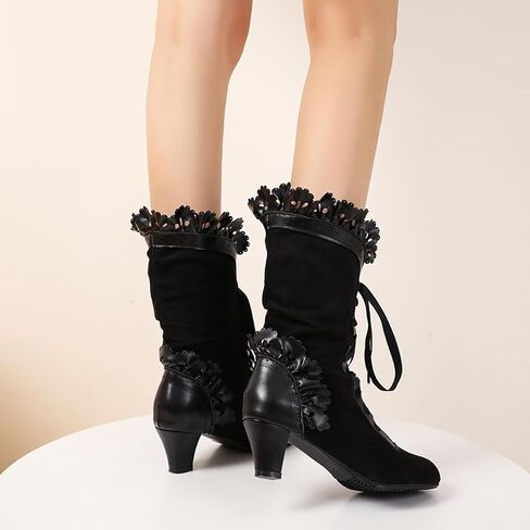 MRKEWUNEY Women Victorian Boots 70s Lace Up Kitten Heel Mild Calf Boots in Saudi Arabia