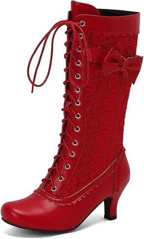MRKEWUNEY Women Victorian Boots 70s Lace Up Kitten Heel Mild Calf Boots in Saudi Arabia
