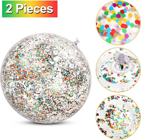 2 Pcs 16 Inch Inflatable Glitter Beach Ball Confetti Sequins Beach Balls Swimming Pool Clear Ball for Halloween Birthday Water Beach Play Party Favor Christmas Decorations in Saudi Arabia