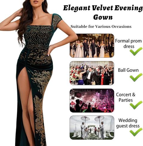 Emerald Green Velvet Mermaid Evening Dresses Square Neck Wrap Dress Pleated Maxi Long Ruched Wedding Guest Gown with Slit in Saudi Arabia