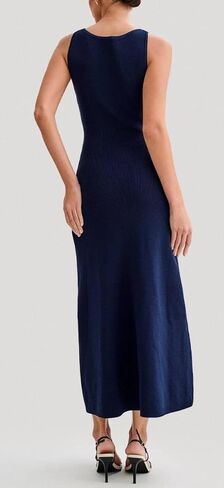 ELFTOWN Women's Summer Sleeveless Single Breasted Knit Maxi Dress Slit Crew Neck Long Sweater Bodycon Dress in Saudi Arabia