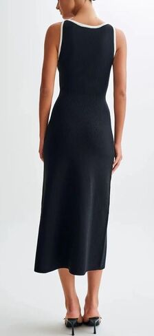 ELFTOWN Women's Summer Sleeveless Single Breasted Knit Maxi Dress Slit Crew Neck Long Sweater Bodycon Dress in Saudi Arabia
