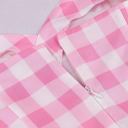 Vintage Pink Gingham Dress for Women 1950s 50s Ruffle Spaghetti Straps Checkered Swing Tea Dresses Rockabilly Audrey Hepburn in Kuwait