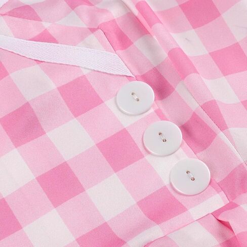 Vintage Pink Gingham Dress for Women 1950s 50s Ruffle Spaghetti Straps Checkered Swing Tea Dresses Rockabilly Audrey Hepburn in Kuwait