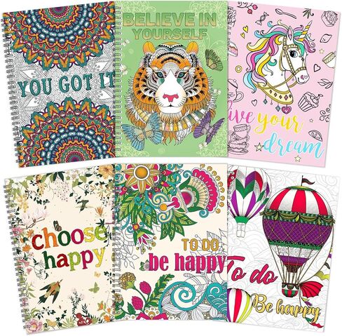 Pasimy 6 Pcs Adult Coloring Books Mandala Animals Coloring Books 24 Pages Spiral Bound One Sided Design Inspirational Coloring Gifts for Women to Relax Stress Relief Activity Supplies 7.2 x 9.8 Inch in Saudi Arabia