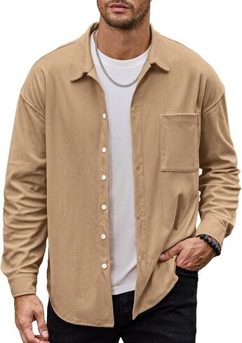 HOTake Mens Casual Corduroy Shirt Mens Long Sleeve Button Down Shirts Lightweight Jacket with Pockets in Saudi Arabia