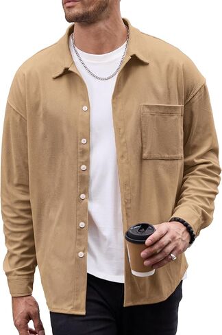 HOTake Mens Casual Corduroy Shirt Mens Long Sleeve Button Down Shirts Lightweight Jacket with Pockets in Saudi Arabia