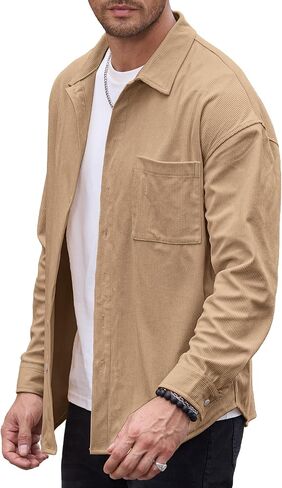 HOTake Mens Casual Corduroy Shirt Mens Long Sleeve Button Down Shirts Lightweight Jacket with Pockets in Saudi Arabia