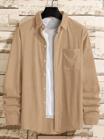 HOTake Mens Casual Corduroy Shirt Mens Long Sleeve Button Down Shirts Lightweight Jacket with Pockets in Saudi Arabia