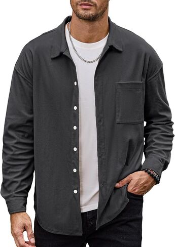 HOTake Mens Casual Corduroy Shirt Mens Long Sleeve Button Down Shirts Lightweight Jacket with Pockets in Saudi Arabia