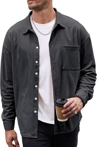 HOTake Mens Casual Corduroy Shirt Mens Long Sleeve Button Down Shirts Lightweight Jacket with Pockets in Saudi Arabia
