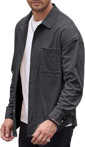 HOTake Mens Casual Corduroy Shirt Mens Long Sleeve Button Down Shirts Lightweight Jacket with Pockets in Saudi Arabia