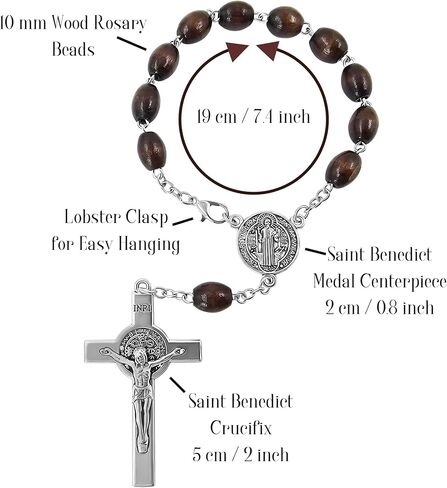 TALISMAN4U Saint Benedict Medal One Decade Catholic Rosary for Car Rearview Mirror Dark Brown Wood Prayer Beads Sacred St Benedict Crucifix Rosaries Bracelet Religious Gift for Men Women in Kuwait