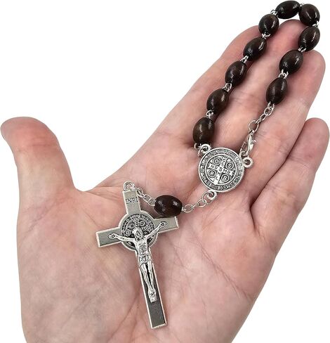 TALISMAN4U Saint Benedict Medal One Decade Catholic Rosary for Car Rearview Mirror Dark Brown Wood Prayer Beads Sacred St Benedict Crucifix Rosaries Bracelet Religious Gift for Men Women in Kuwait