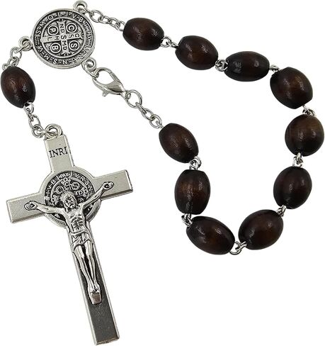 TALISMAN4U Saint Benedict Medal One Decade Catholic Rosary for Car Rearview Mirror Dark Brown Wood Prayer Beads Sacred St Benedict Crucifix Rosaries Bracelet Religious Gift for Men Women in Kuwait