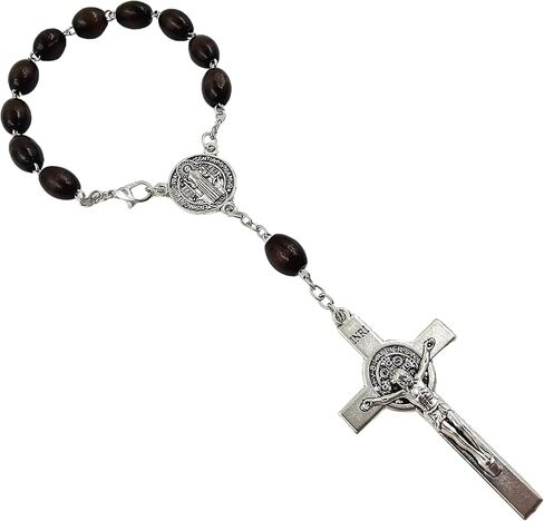 TALISMAN4U Saint Benedict Medal One Decade Catholic Rosary for Car Rearview Mirror Dark Brown Wood Prayer Beads Sacred St Benedict Crucifix Rosaries Bracelet Religious Gift for Men Women in Kuwait