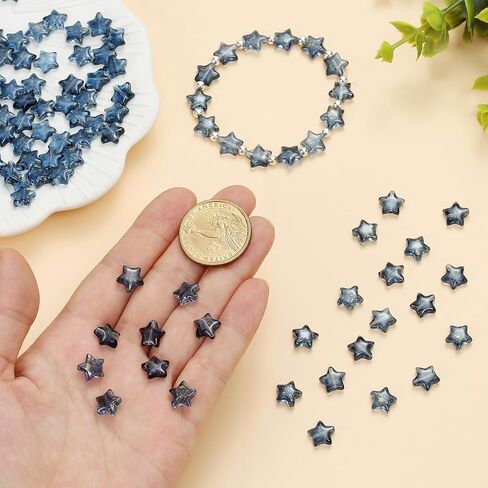 100pcs Dark Blue Star Beads Glass Crystal Star Beads 10mm Star Glass Spacer Beads for Jewelry Bracelet Making DIY Crafts Gifts (Dark Blue Star) in Saudi Arabia