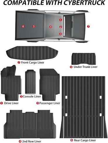 Floor Mats for Tesla Cybertruck 2024,All-Weather Non-Slip TPE Rubber Cargo Liners for Cyber Truck Accessories-2 Rows & Cargo Liners Set (7 PCS) in Saudi Arabia