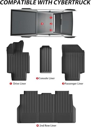 Floor Mats for Tesla Cybertruck 2024,All-Weather Non-Slip TPE Rubber Cargo Liners for Cyber Truck Accessories-2 Rows & Cargo Liners Set (7 PCS) in Kuwait