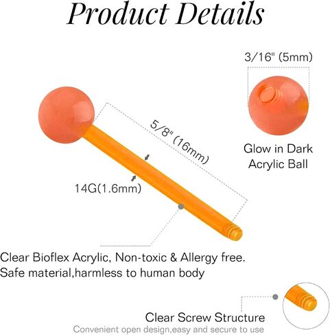 FECTAS 14G Plastic Nipple Rings for Surgery Plastic Tongue Rings Bioflex Flexible Acrylic Piercing Retainer 5 Pairs 16mm in Saudi Arabia